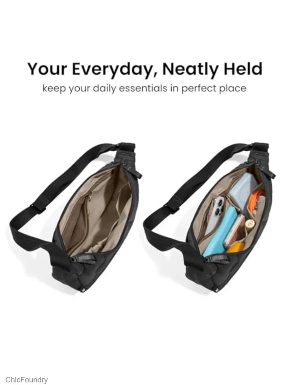 Quilted Nylon Crossbody Bag with Padded Strap, Water Resistant